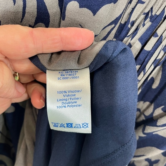 Boden Faux Wrap Midi Dress Navy and Gray Design Stretch Jersey Knit Size 6L - Picture 9 of 9